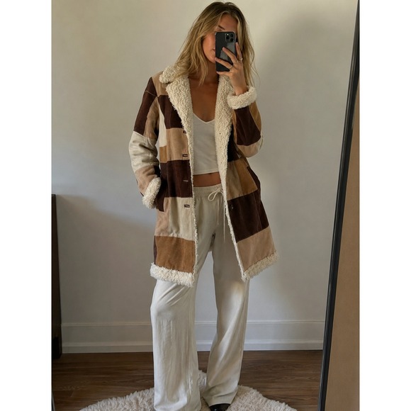 Paris Blues Jackets & Blazers - Vintage 90s Patchwork Suede Leather Jacket Trench Coat Brown Boho Penny Lane